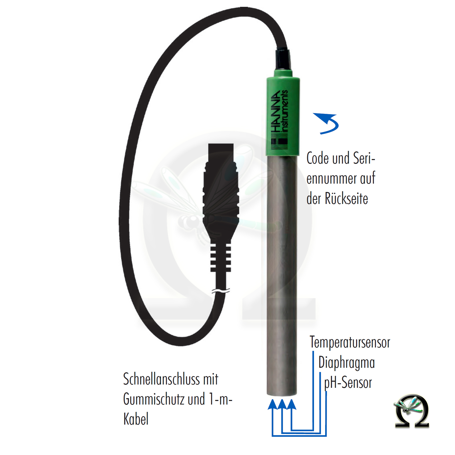 HI729113 Hanna Foodcare pH-/ °C Elektrode aus Titan für Boiler und Kühltürme mit Quick-DIN-Anschluss