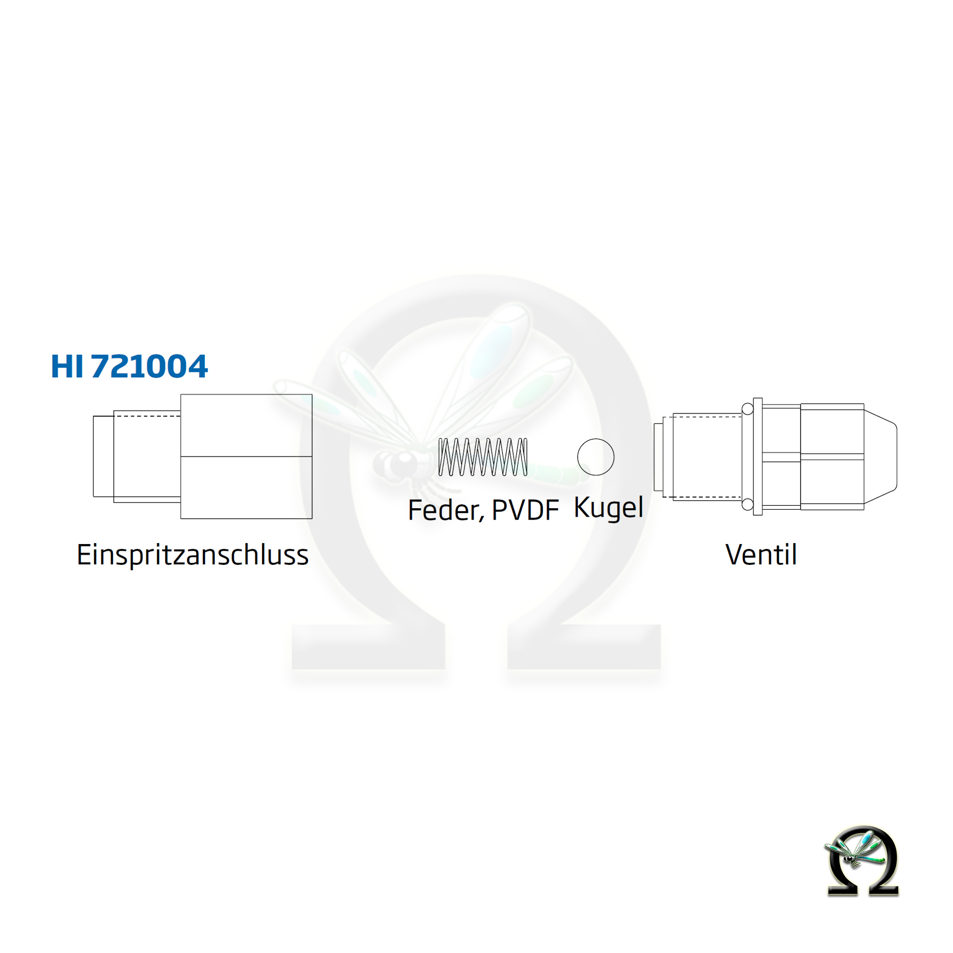 Zeichnung von dem HI721004 Montage-Kit für das Einspritzventil der BlackStone Dosierpumpen