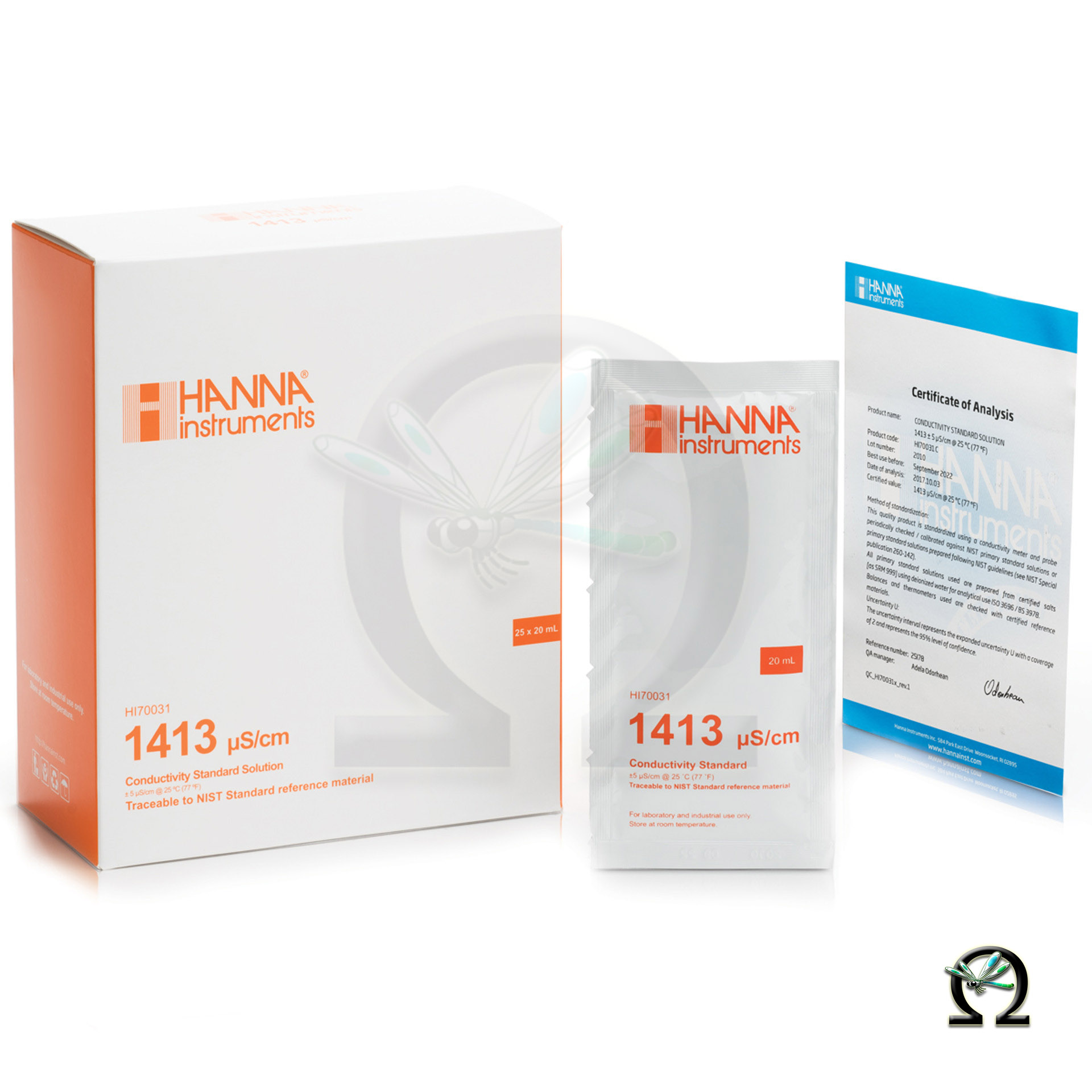 Hanna EC-Kalibrierlösung HI70031P 1413 µS/cm 25× Portionsbeutel mit Analysezertifikat