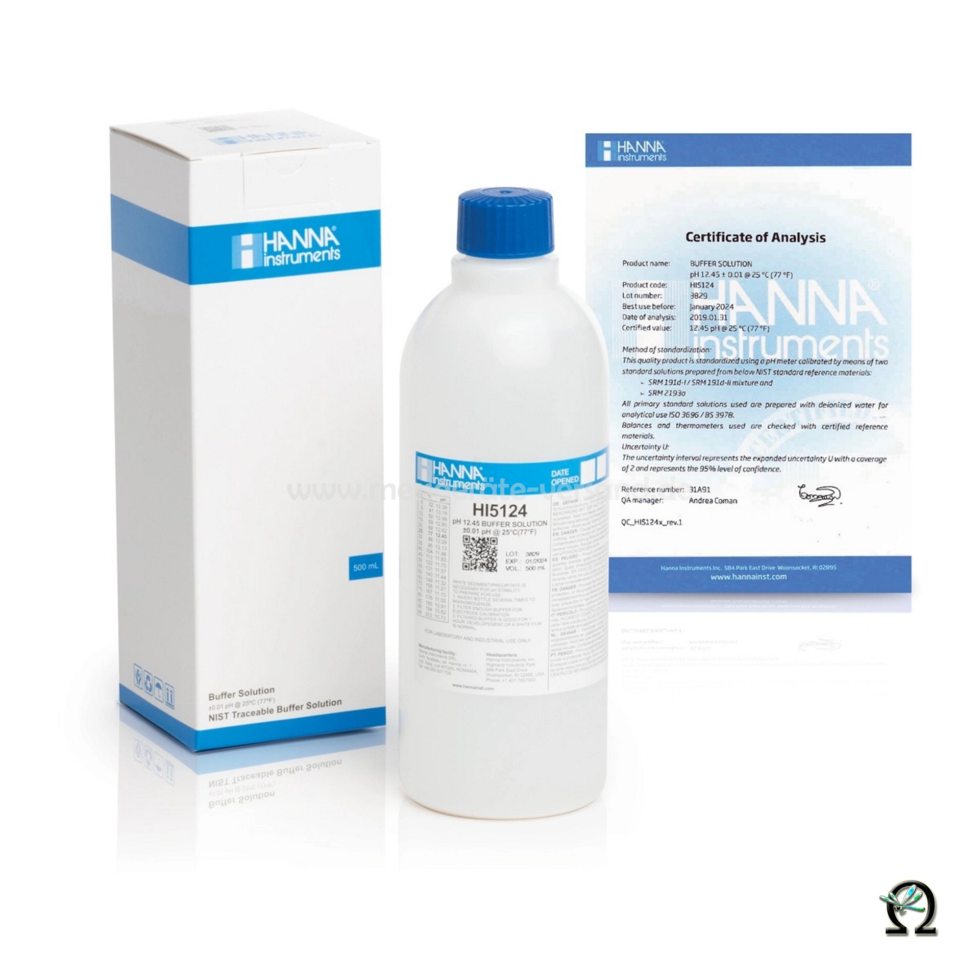 Hanna Pufferlösung HI5124 pH 12,45 in der 500 mL Flasche Hanna Pufferlösung HI5124 pH 12,45 in der 500 mL Flasche