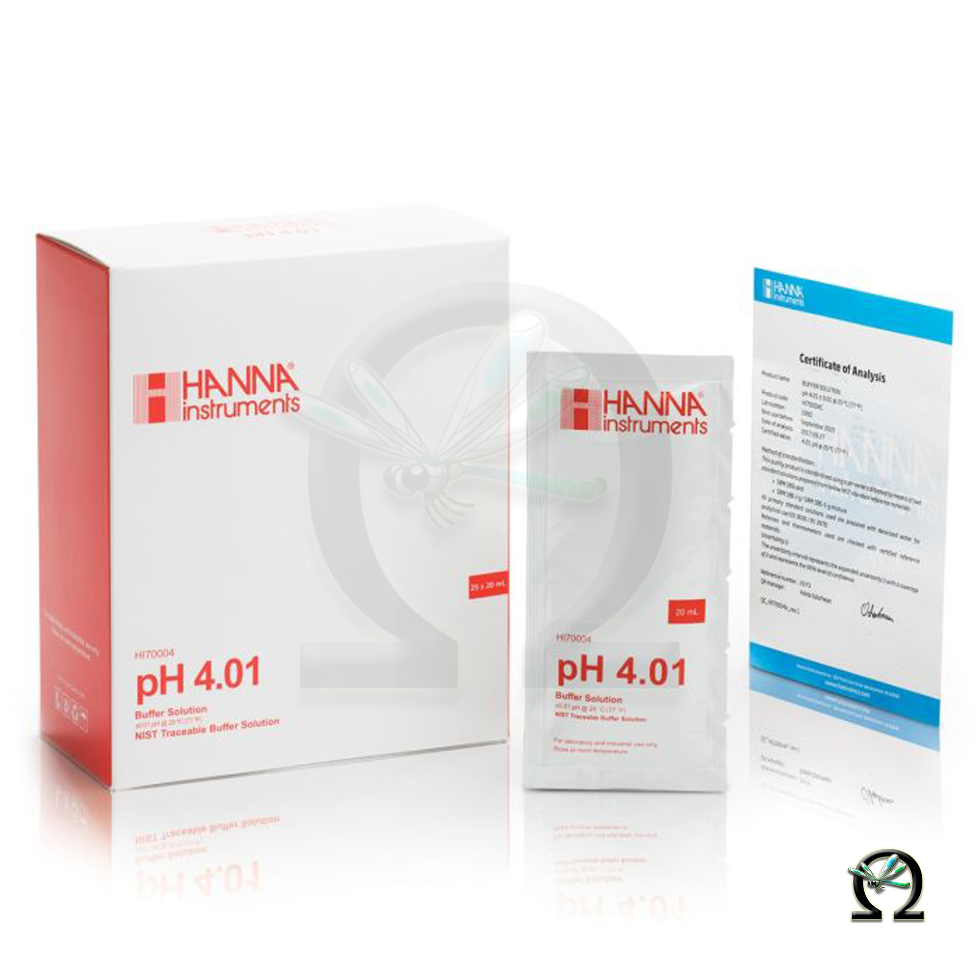 HI70004C Hanna Pufferlösung pH 4,01 mit Analysezertifikat 25× Portionsbeutel