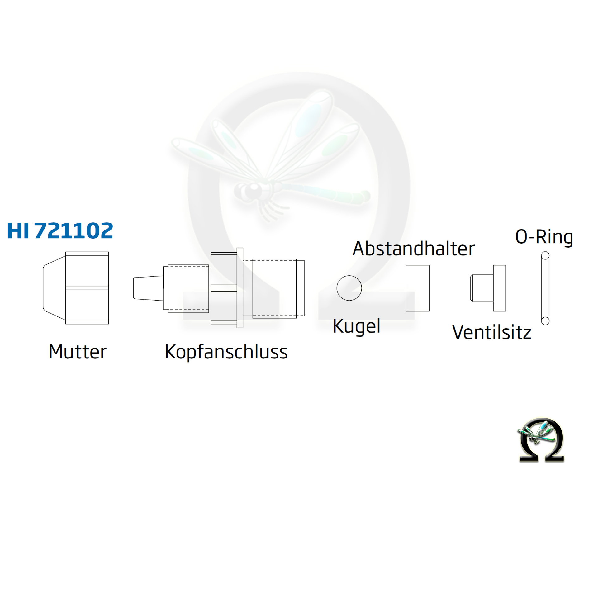 Zeichnung von dem HI721102 Reparatur-Kit für das Auslassventil der BlackStone Dosierpumpen