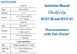 Die Bedienungsanleitung in englisch von dem Hanna HI147-00 Thermometer Checkfridge (°C) als PDF-Datei zum herunterladen und ausdrucken.