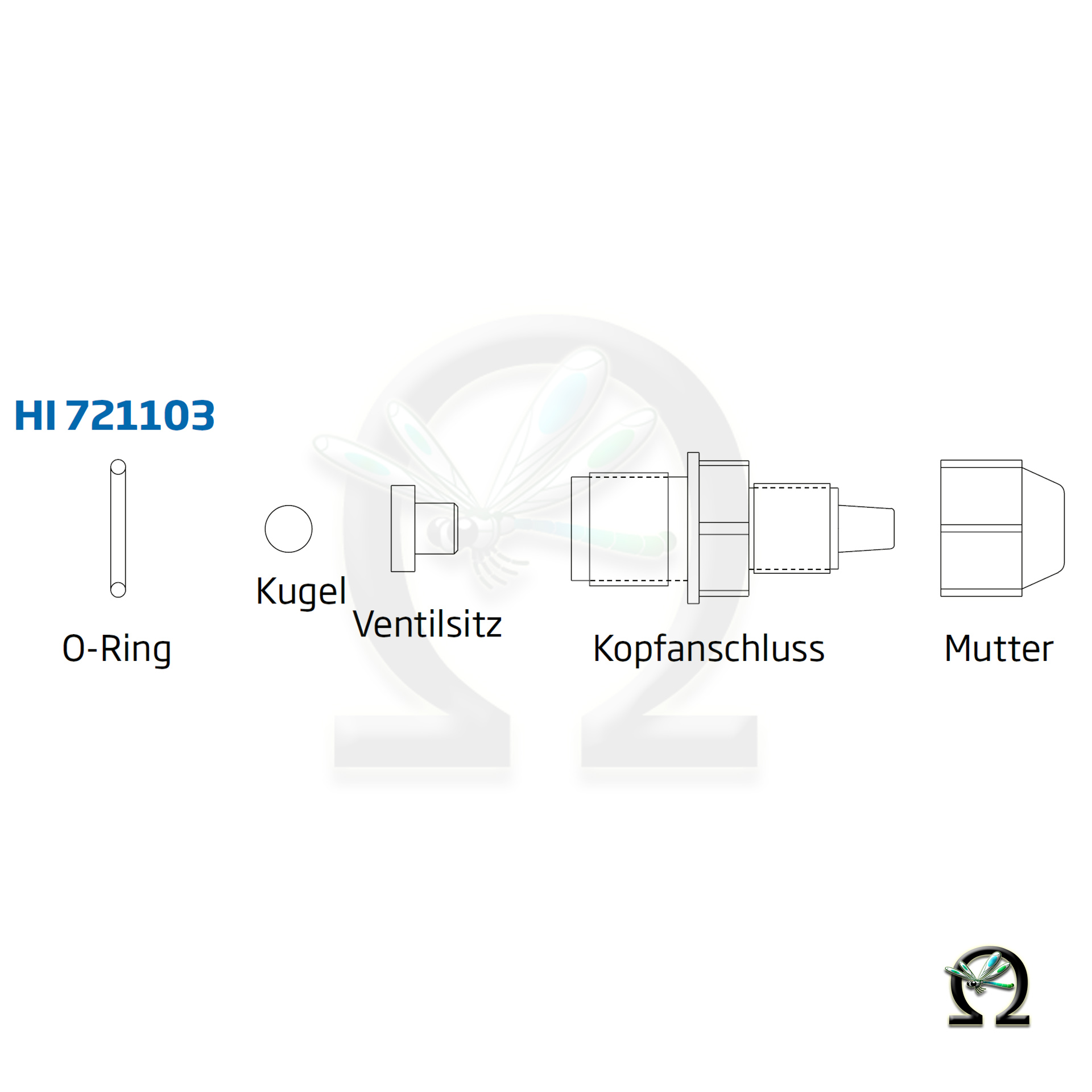 Zeichnung von dem HI721103 Reparatur-Kit für das Ansaugventil der BlackStone Dosierpumpen