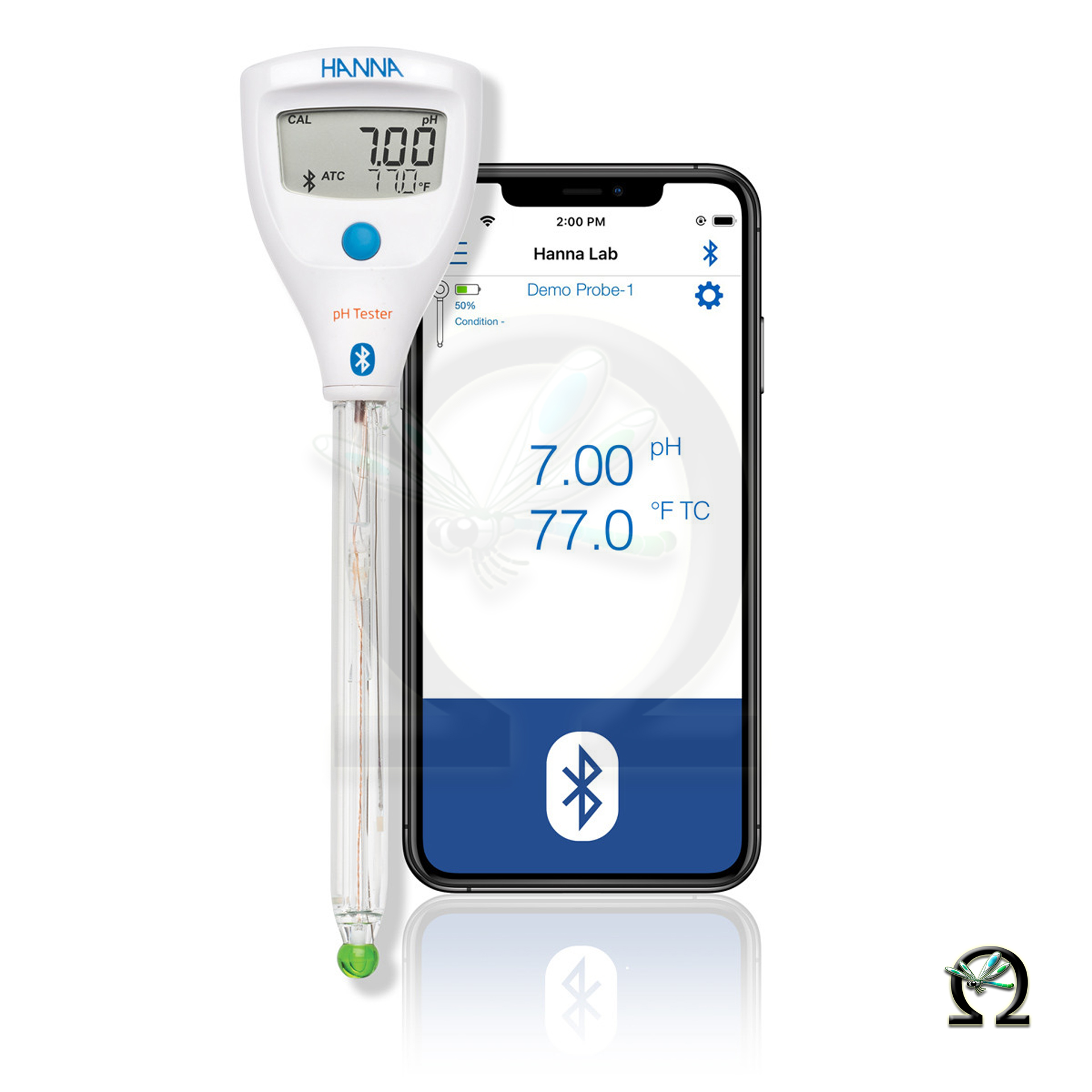 HI9810412 HALO2 Drahtloser pH-Tester mit wartungsfreier Elektrode für Messungen im Labor mit Bluetooth , Smartgerät nicht im Lieferumfang enthalten