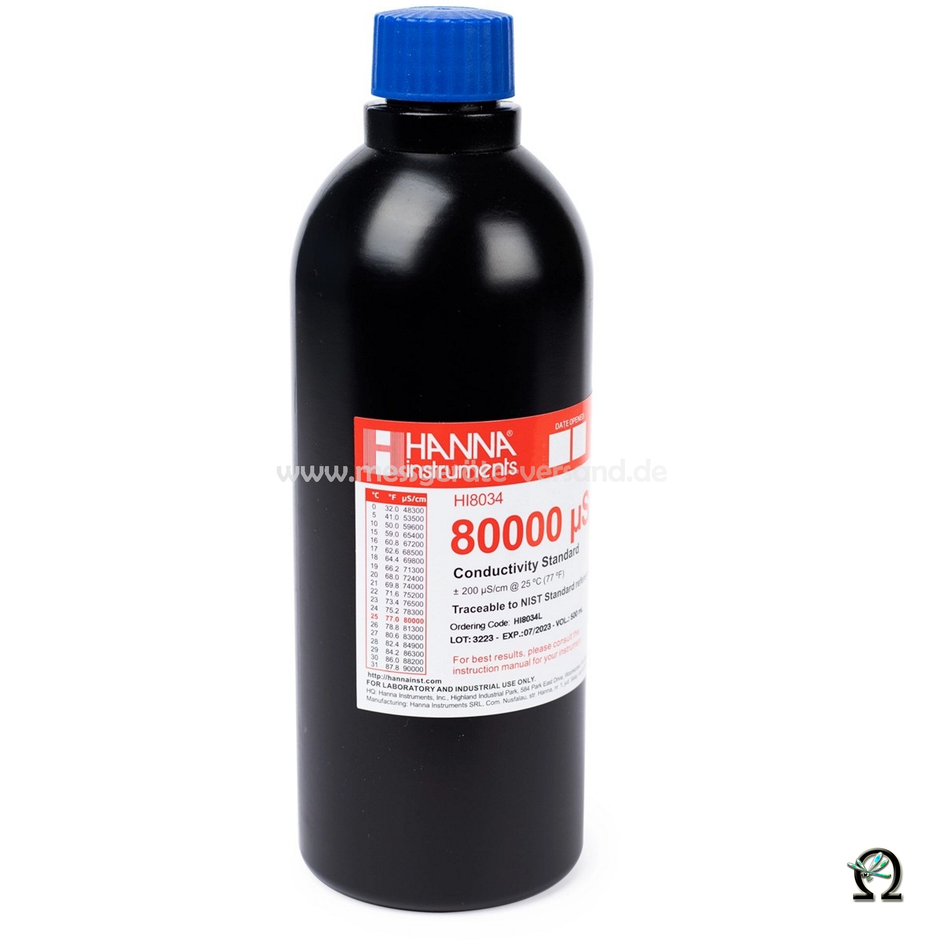 Hanna EC-Kalibrierlösung HI8034 80.000 µS/cm (80,00 mS) in lichtdichter 500 mL-Flasche Hanna EC-Kalibrierlösung HI8034 80.000 µS/cm (80,00 mS) in lichtdichter 500 mL-Flasche