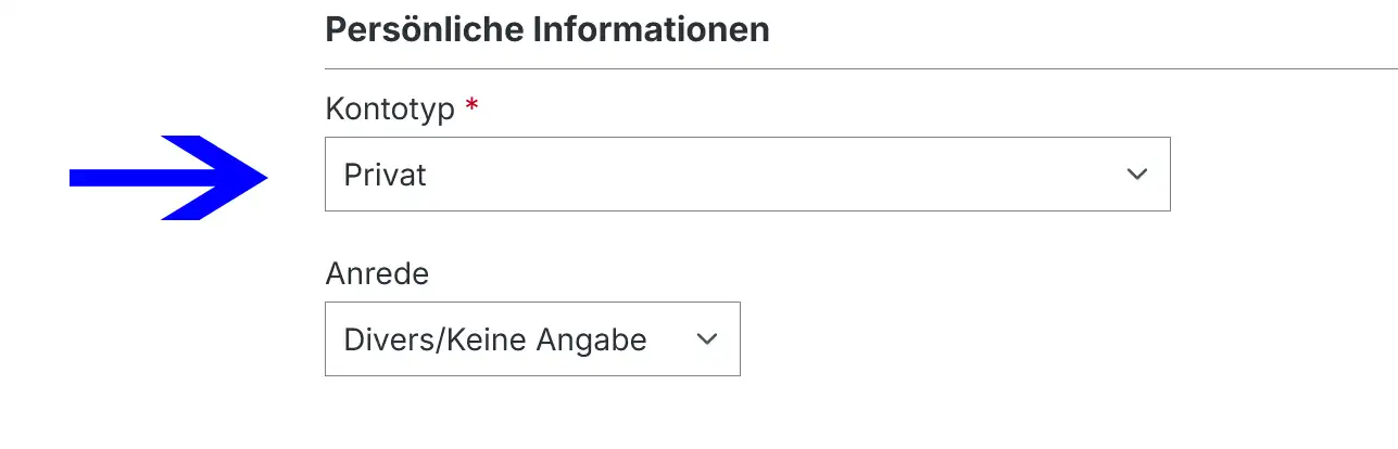 Kontotyp Auswahl Standard