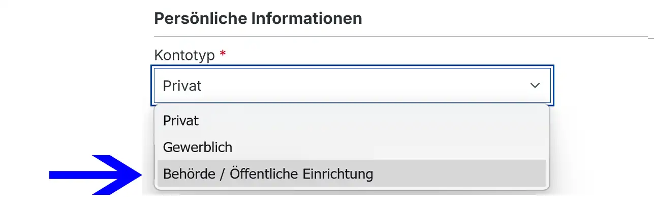 Kontotyp Behörde auswählen