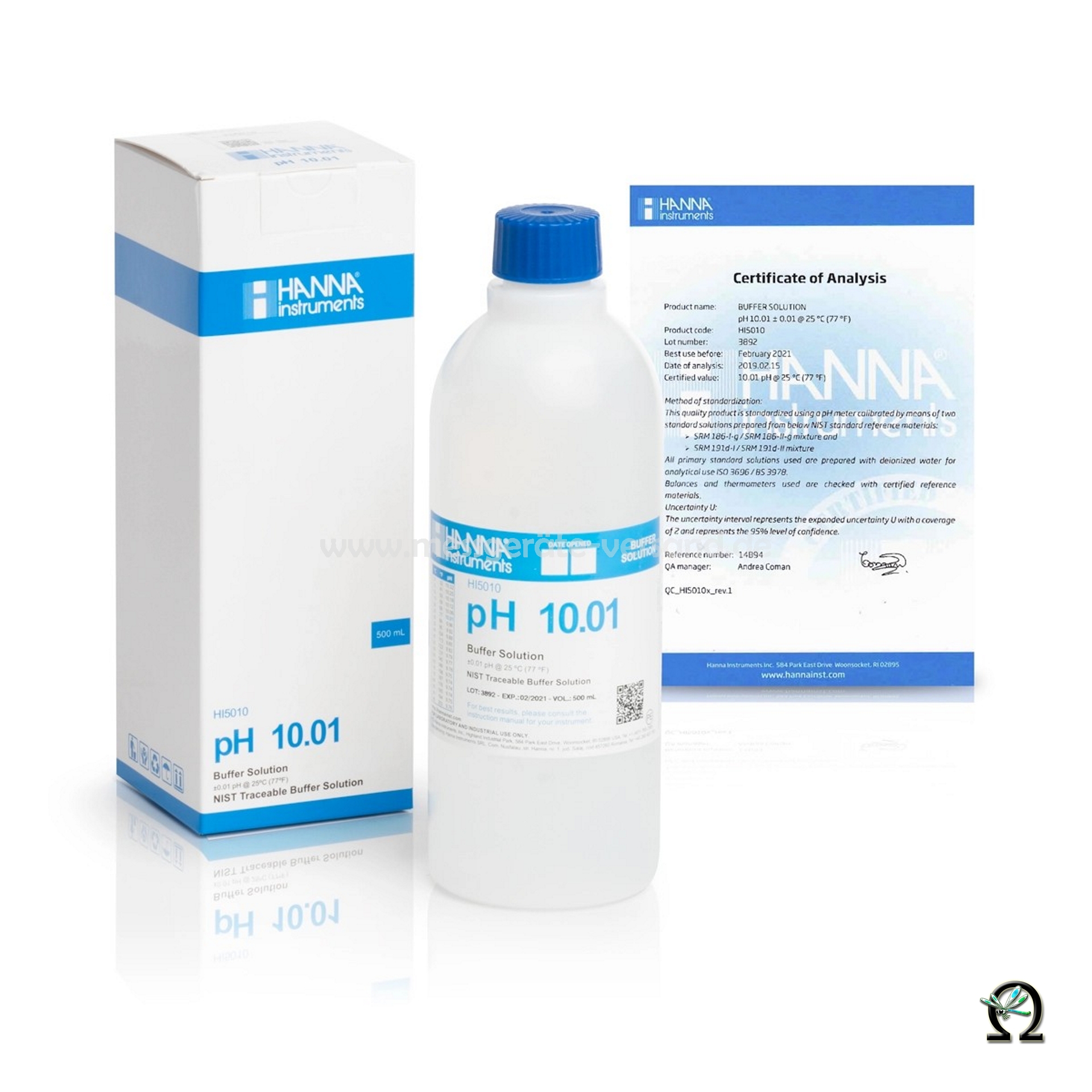 Hanna Pufferlösung HI5010 pH 10,01 mit Analysezertifat in der 500mL Flasche Hanna Pufferlösung HI5010 pH 10,01 mit Analysezertifat in der 500mL Flasche