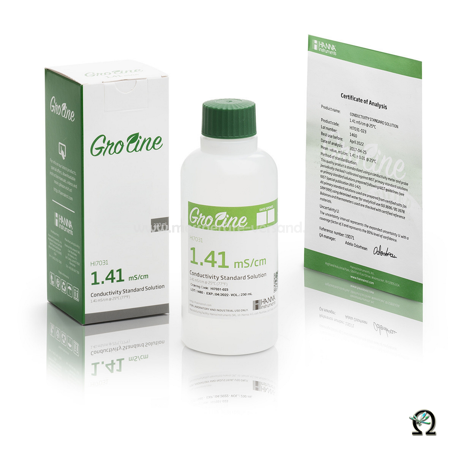 Hanna GroLine EC-Kalibrierlösung HI7031 1413 µS/cm 230 mL mit Analysezertifikat Hanna GroLine EC-Kalibrierlösung HI7031 1413 µS/cm 230 mL mit Analysezertifikat