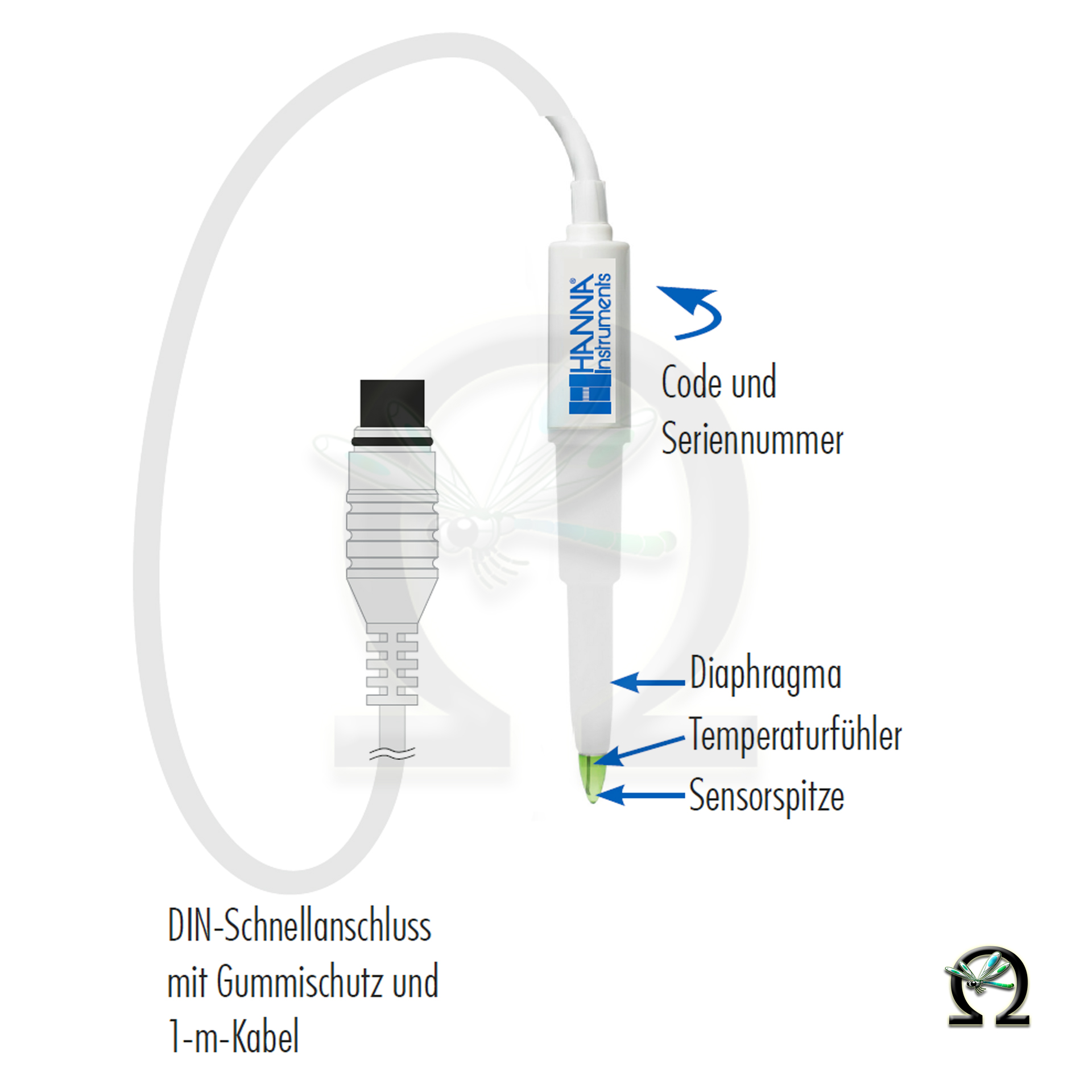 FC2023 Hanna Foodcare pH-/°C Elektrode für Molkereiprodukte und halbfeste Lebensmittel mit Quick-Din-Anschluss