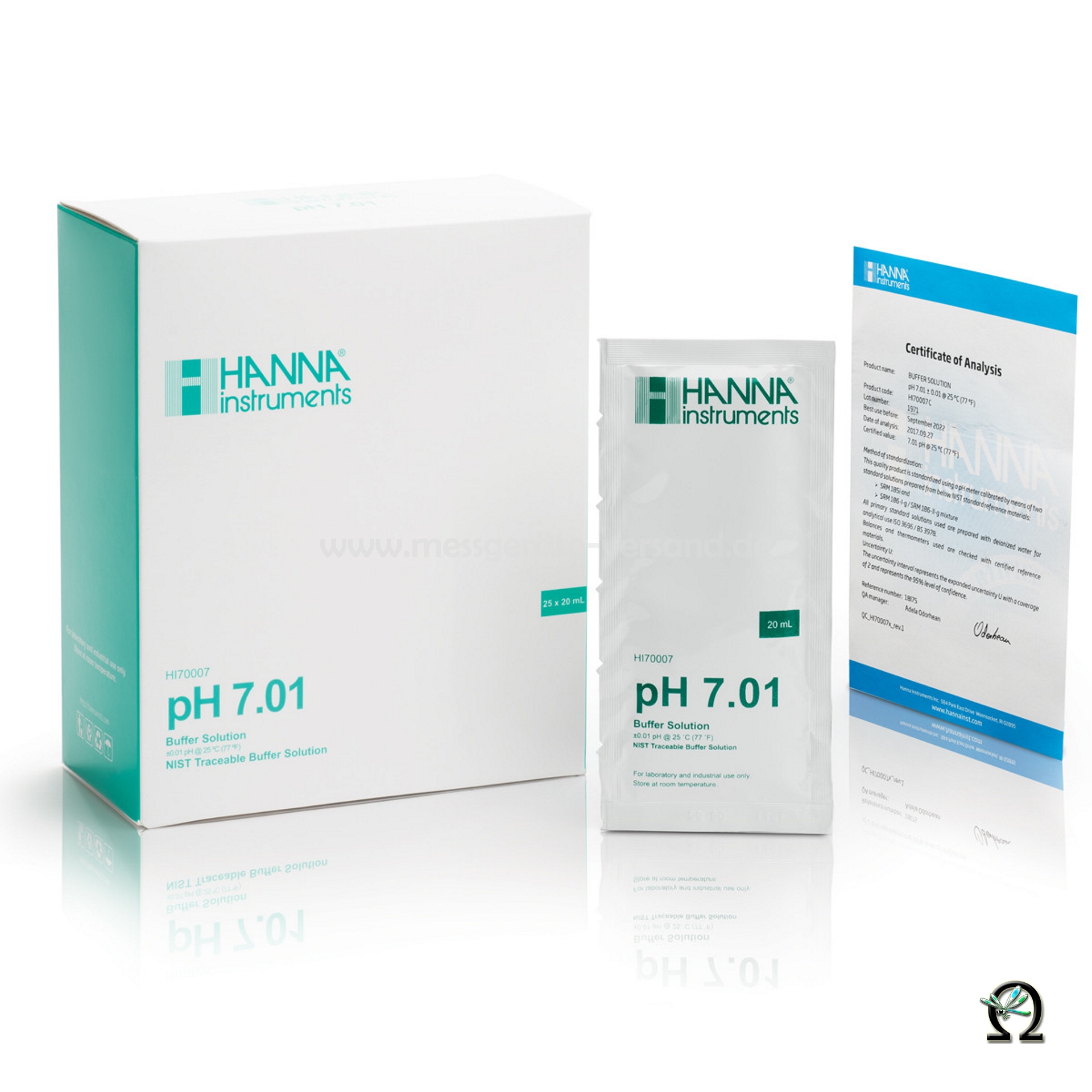 Hanna Pufferlösung HI70007 pH 7,01 25× Portionsbeutel mit Zertifikat