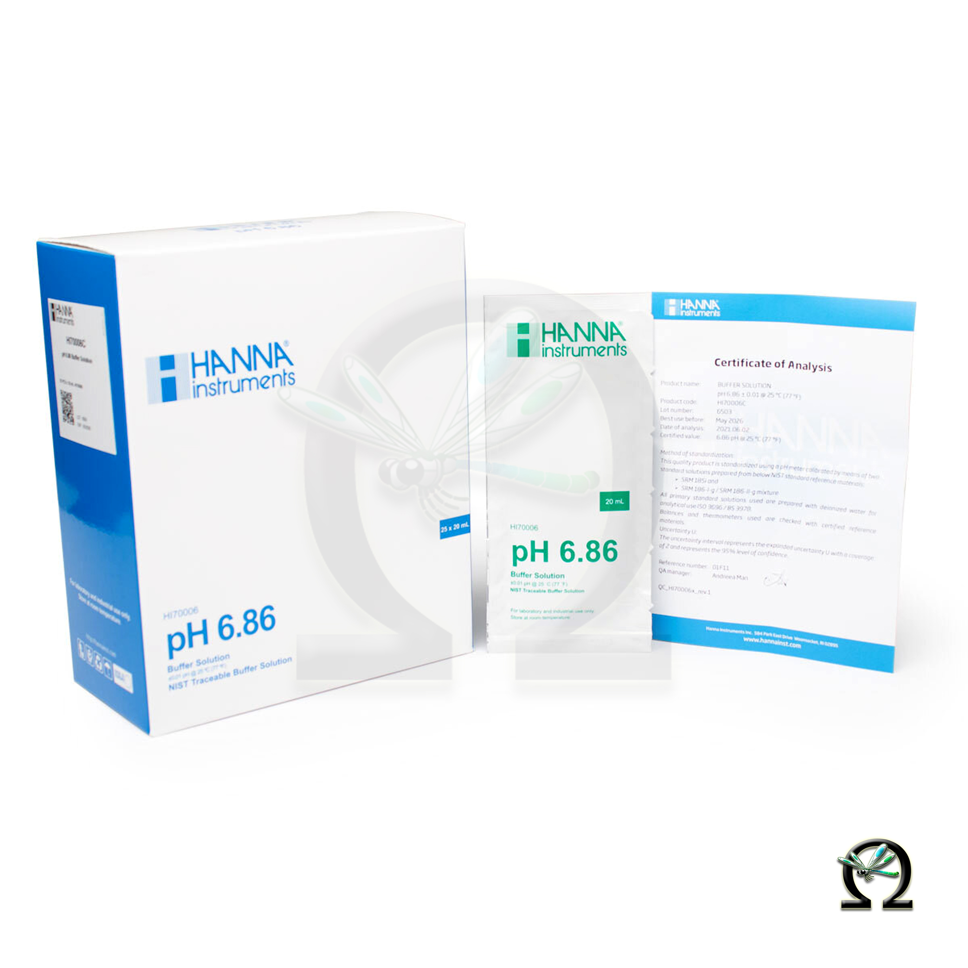 HI70006C Hanna Pufferlösung pH 6,86 mit Analysezertifikat 25× Portionsbeutel