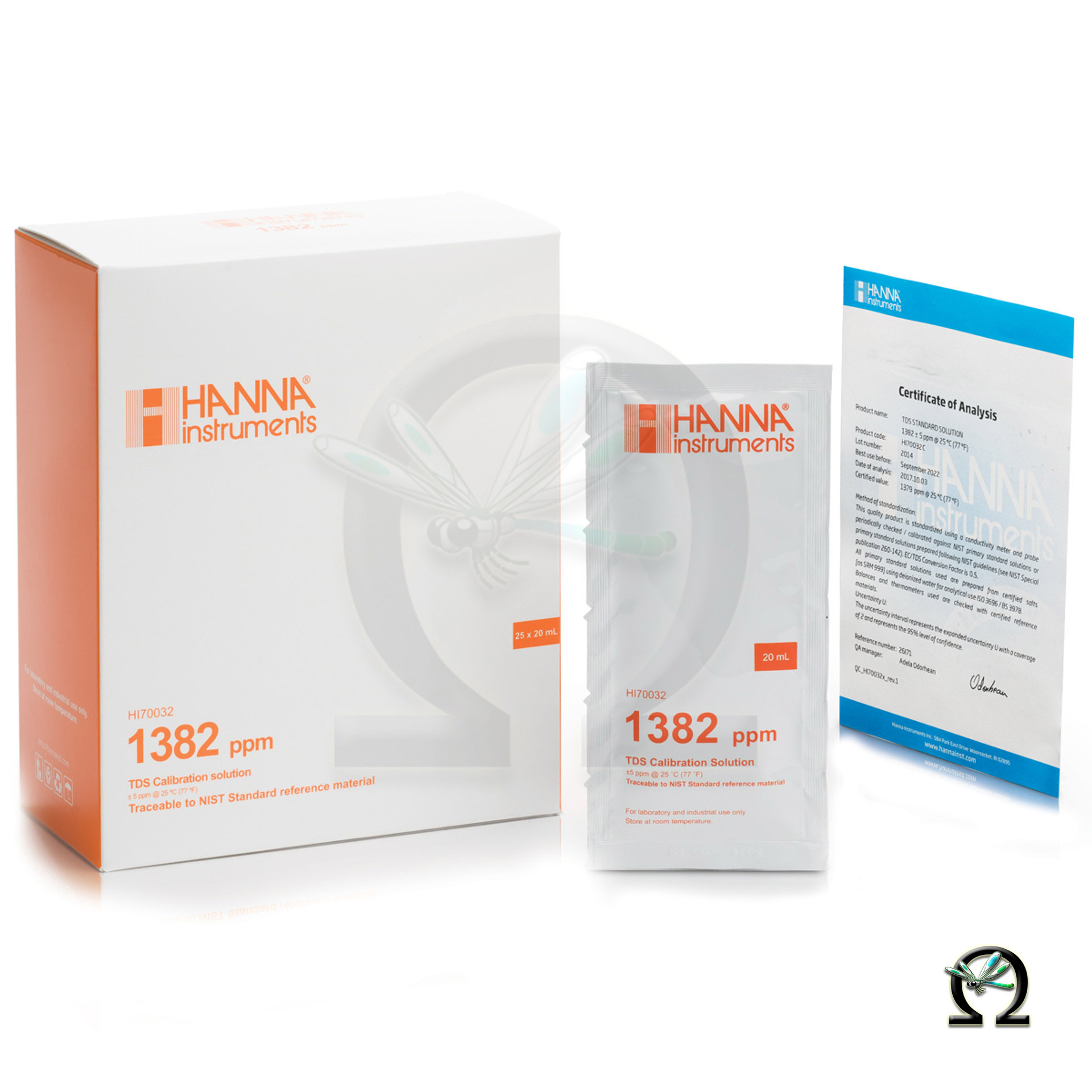 Hanna TDS-Kalibrierlösung HI70032 1382 ppm (mg/L) 25× Portionsbeutel mit Analysezertifikat