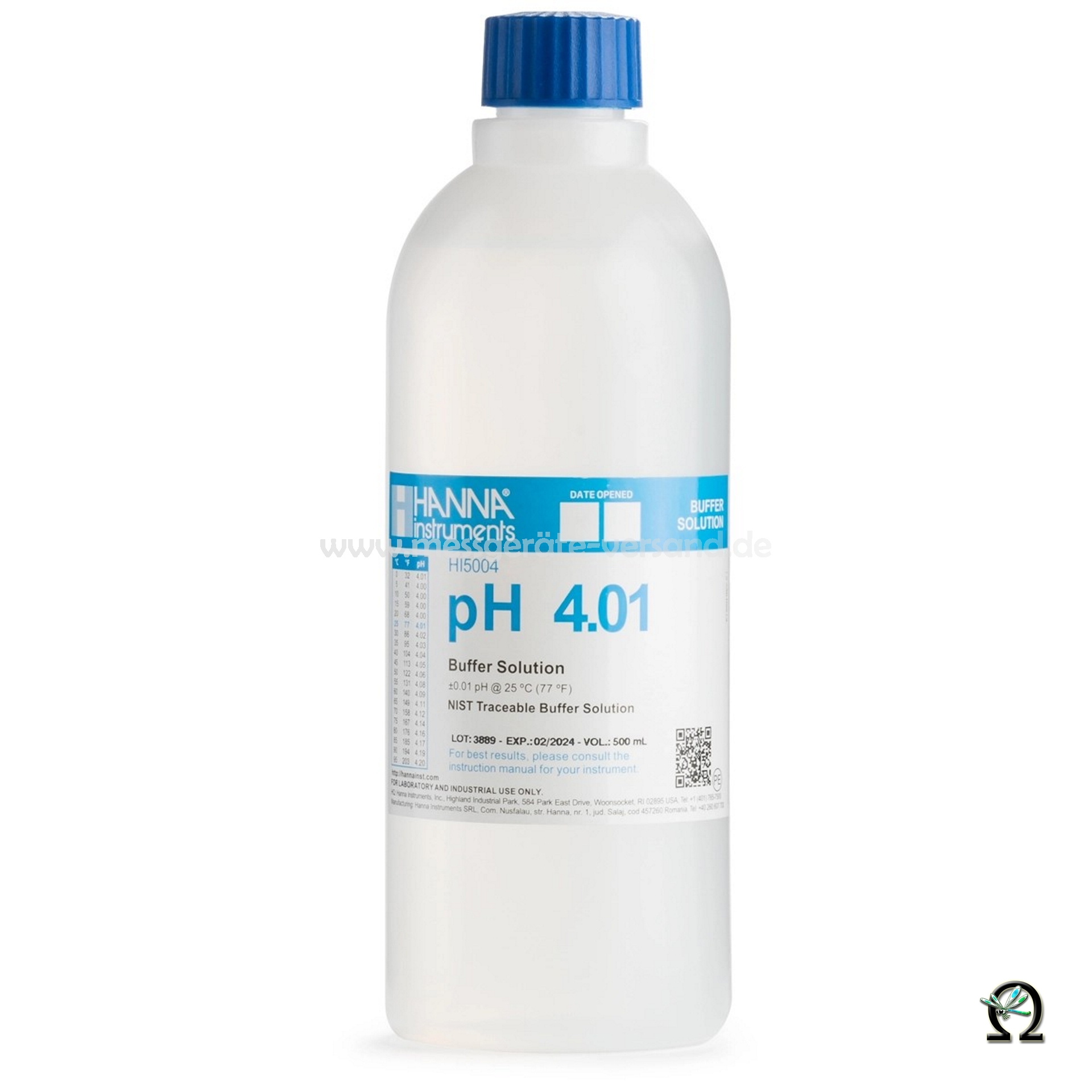 Hanna Pufferlösung HI5004 pH 4,01 mit Analysezertifat in der 500mL Flasche Hanna Pufferlösung HI5004 pH 4,01 mit Analysezertifat in der 500mL Flasche