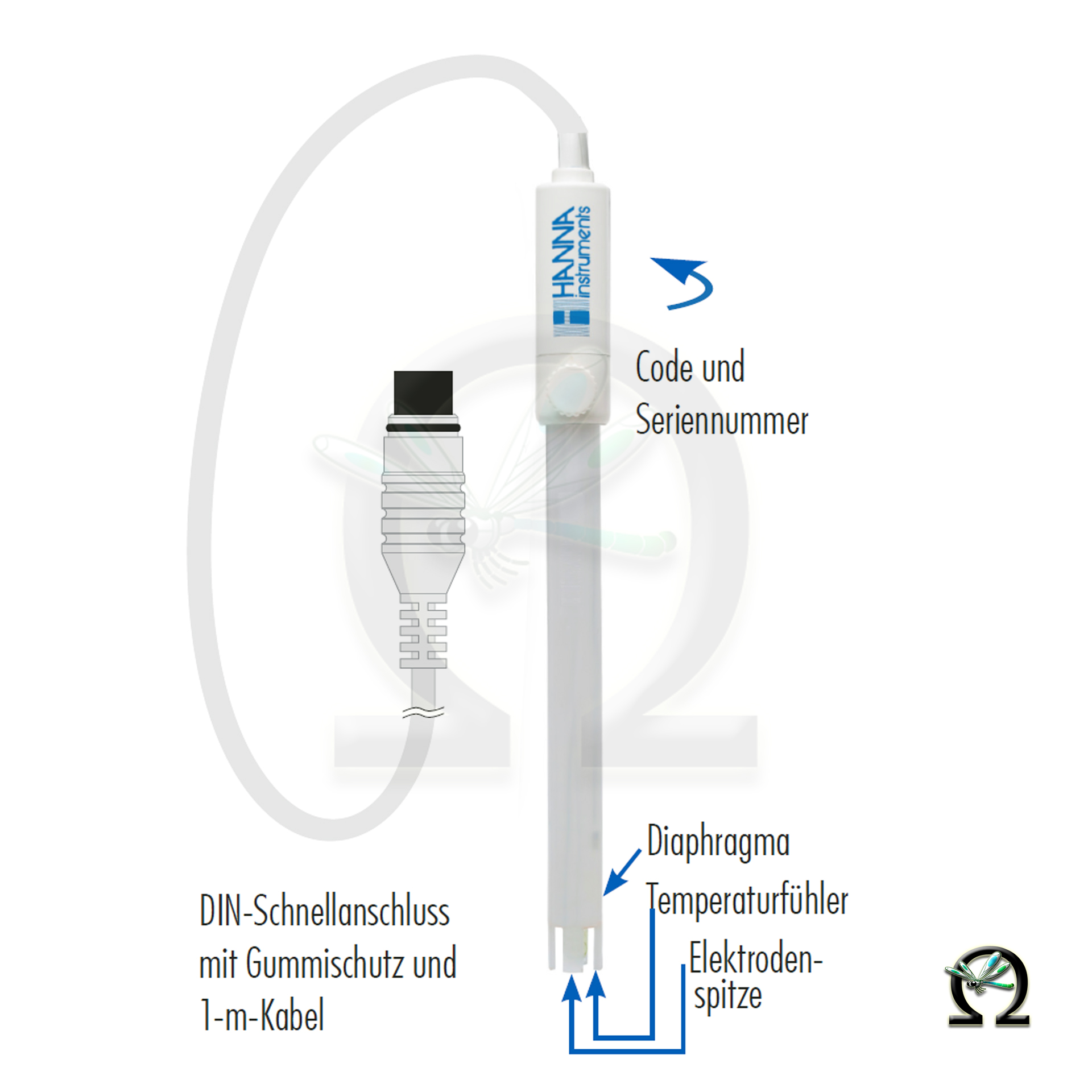 FC1013 Hanna Foodcare pH-/°C Elektrode für Milch mit Quick-DIN-Anschluss