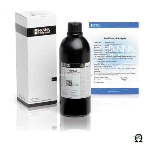 Hanna Pufferlösung HI6002 pH 2,000 Premiumqualität in der 500 mL Flasche mit Analysezertifikat