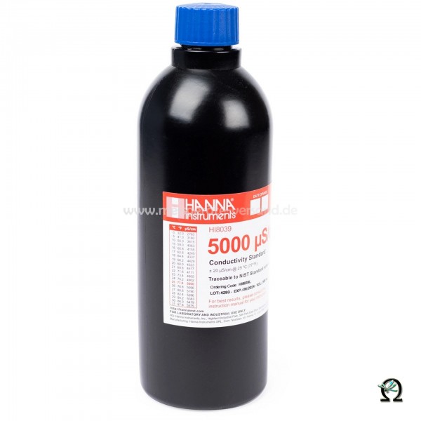 Hanna EC-Kalibrierlösung HI8039 5.000 µS/cm (50,00 mS) in lichtdichter 500 mL-Flasche
