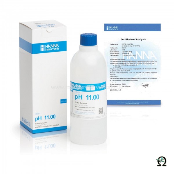 Hanna Pufferlösung HI5011 pH 11,00 mit Analysezertifikat in der 500 mL Flasche