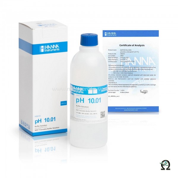 Hanna Pufferlösung HI5010 pH 10,01 mit Analysezertifat in der 500mL Flasche