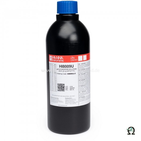 Hanna Pufferlösung HI8009 pH 9,18 in lichtdichter 500 mL Flasche